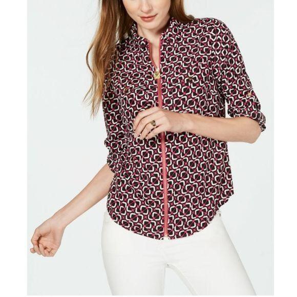 MICHAEL MICHAEL KORS Foulard-Print Zip-Up Top Deep Fuchsia XS - Picture 1 of 8